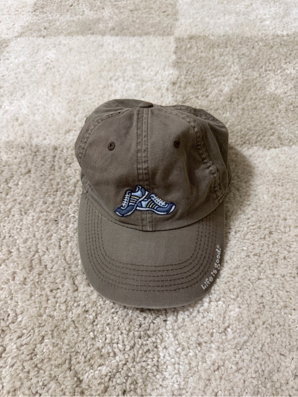 Life is Good Embroidered Running Shoes Adjustable Baseball Cap Hat Taupe
